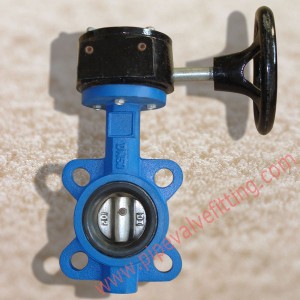 Wafer type Cast Iron Butterfly Valve, Worm Gearbox Operation.